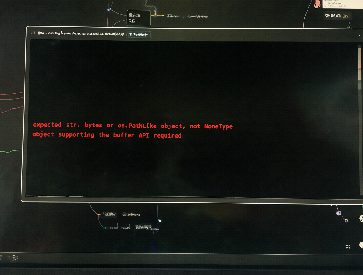Pantalla de ordenador mostrando el terminal de ComfyUI con mensajes de error en rojo.