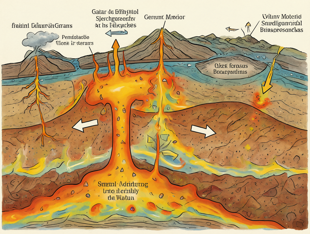 Diagrama científico de magma subterráneo bajo presión
