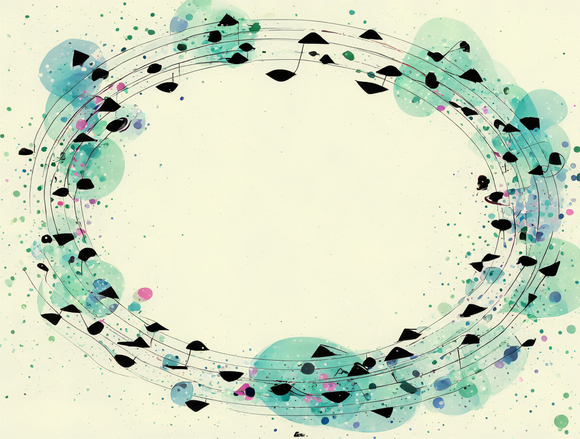Diagrama circular con las notas musicales Em, C, Am y D para el compás de Heart of Glass.