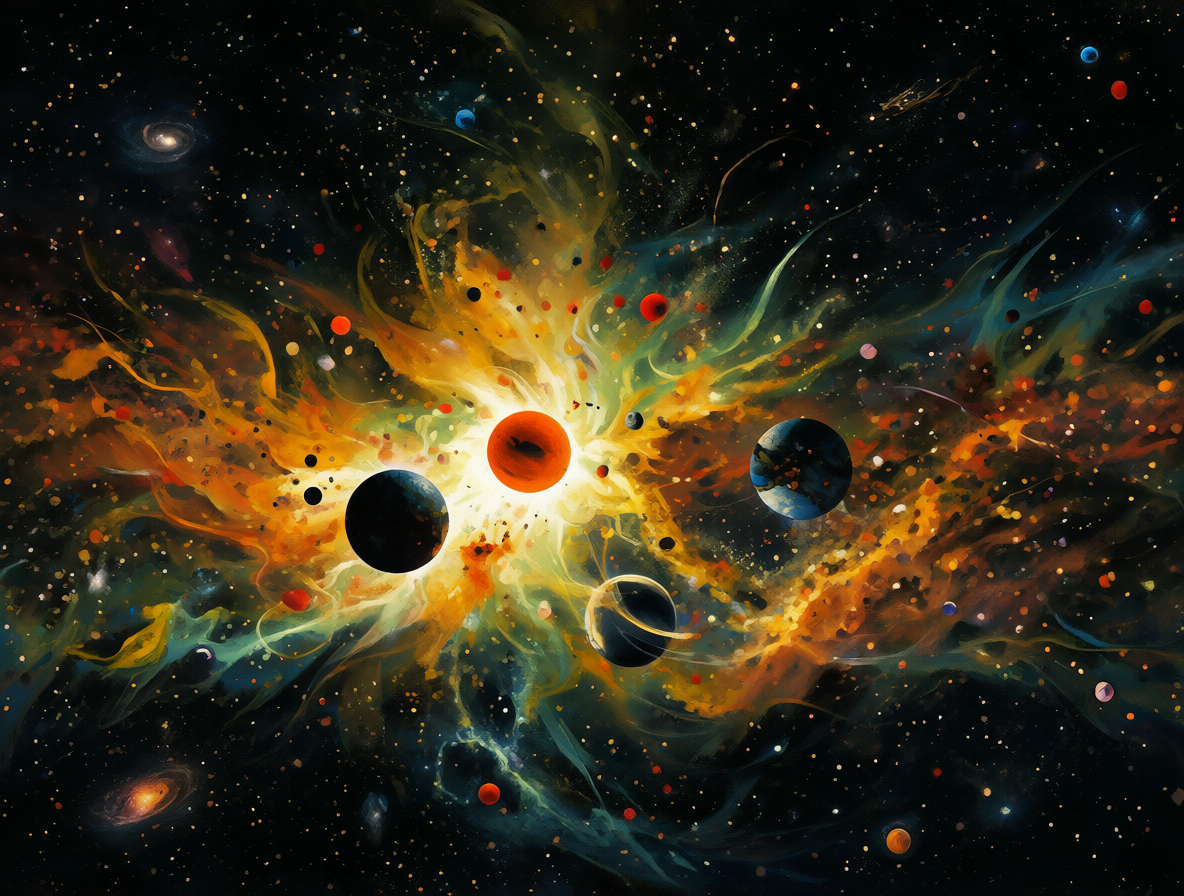 Imagen comparativa mostrando un sistema triple caótico al lado del sistema solar estable.