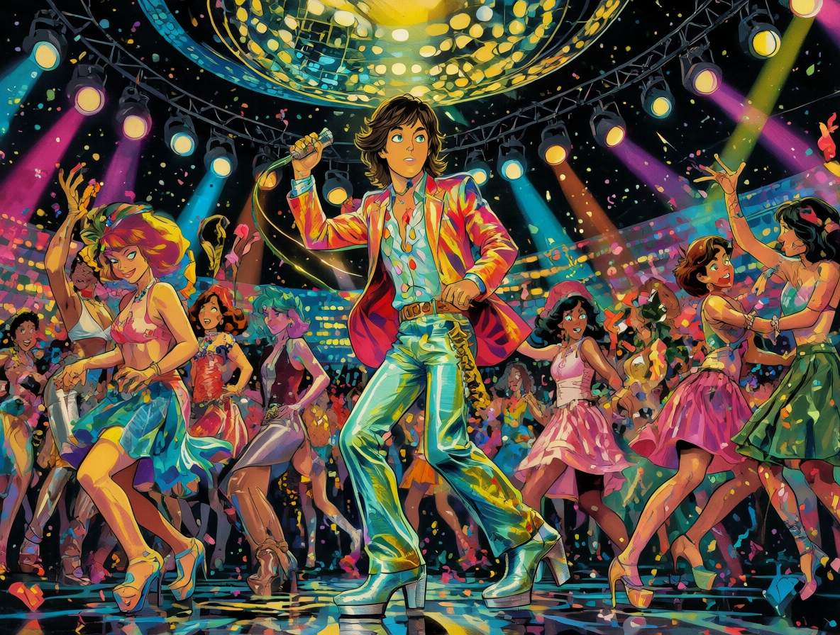Ilustración de Paul McCartney en un escenario de música disco