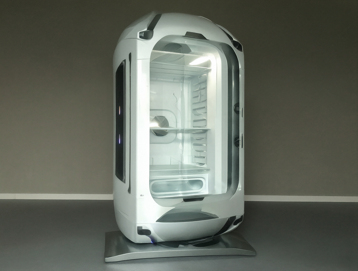 Refrigerador blanco futurista en una habitación