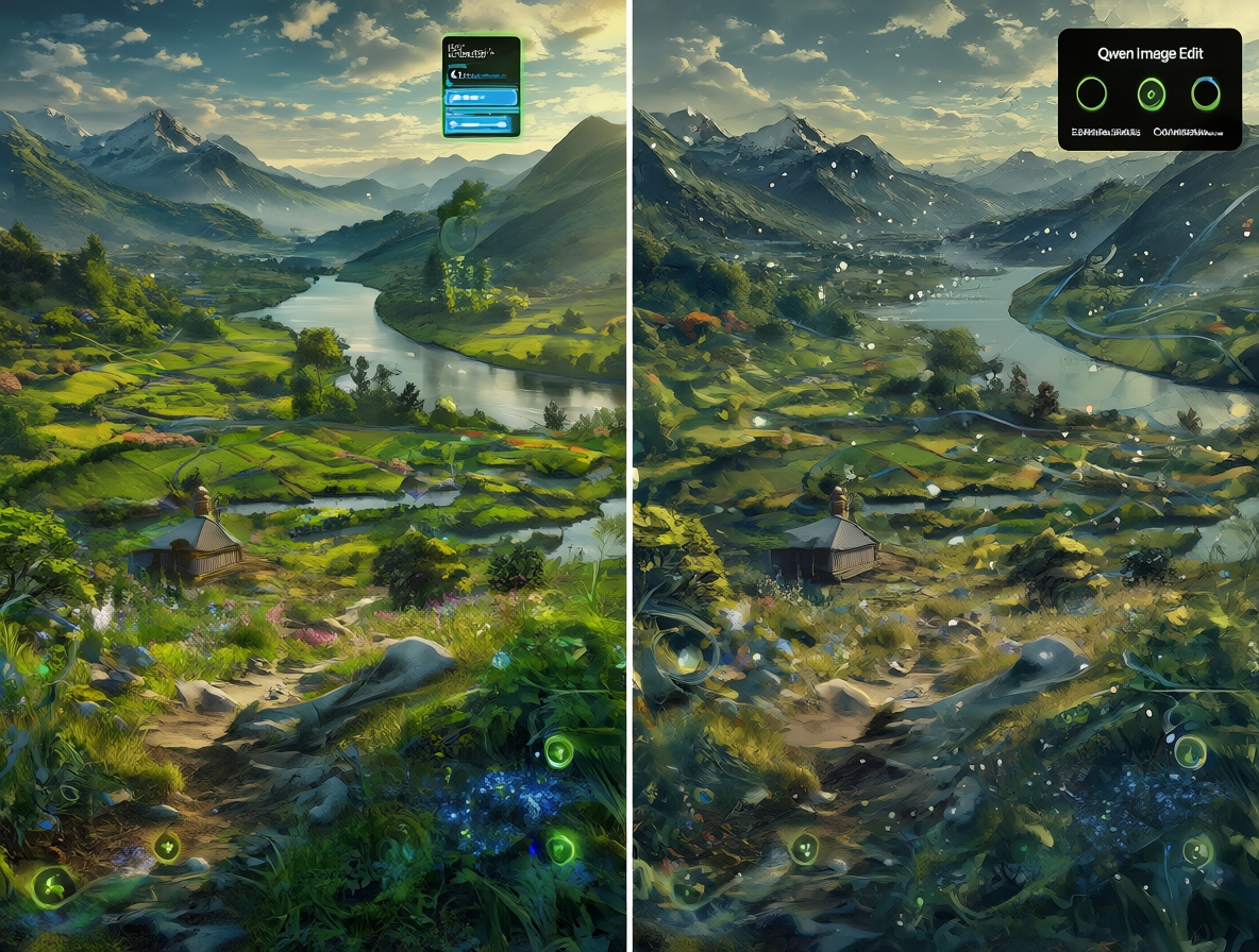 Split screen showing AI models processing images side by side.