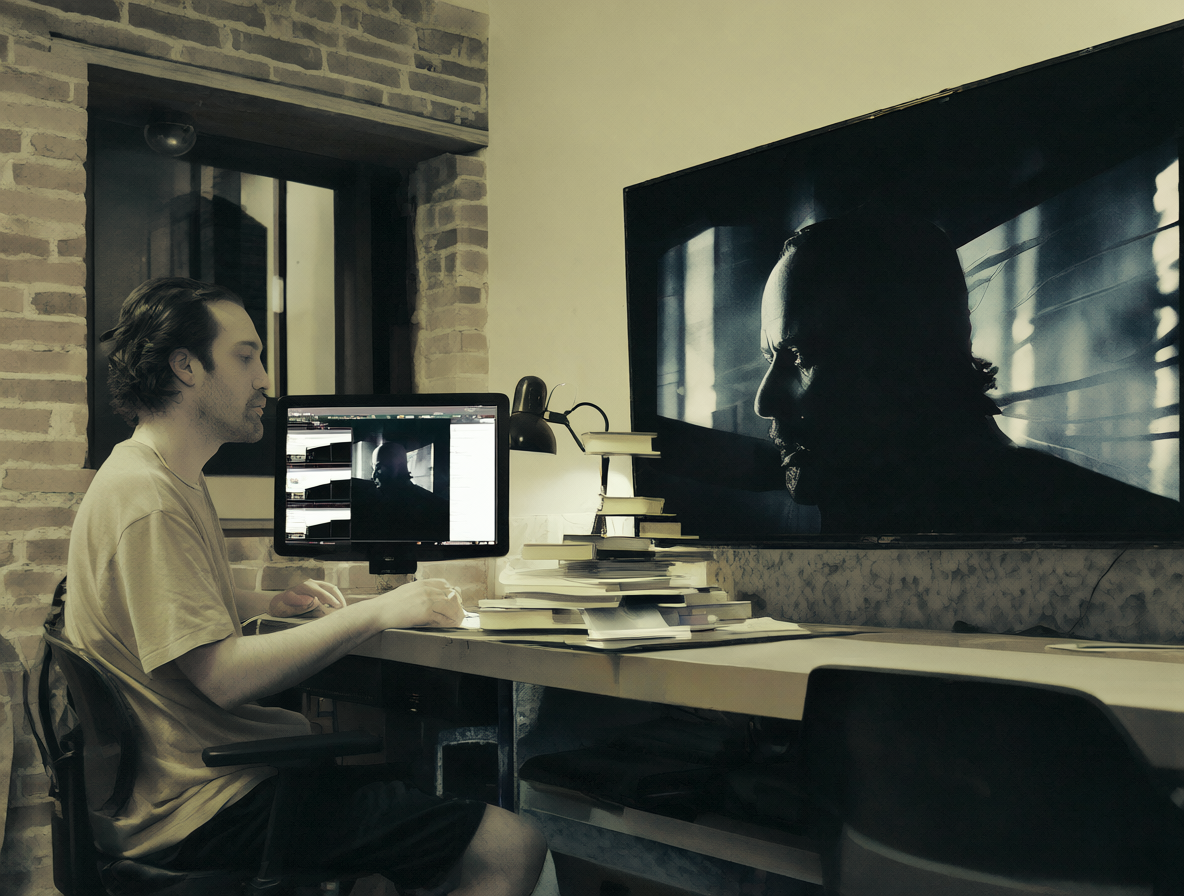 Escritor reflexivo analizando la adaptación de literatura a pantalla grande