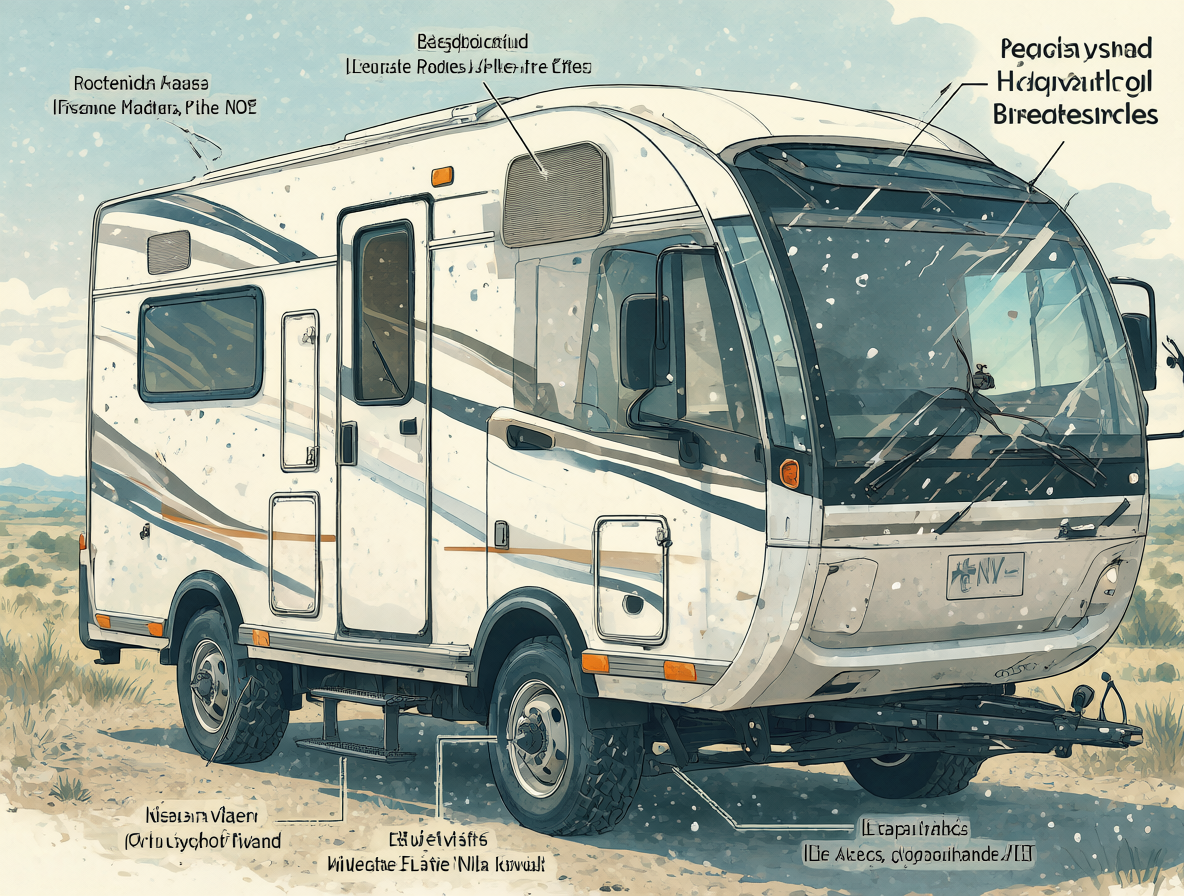 Gráfico esquemático de un tráiler camper con datos técnicos de peso y licencias.