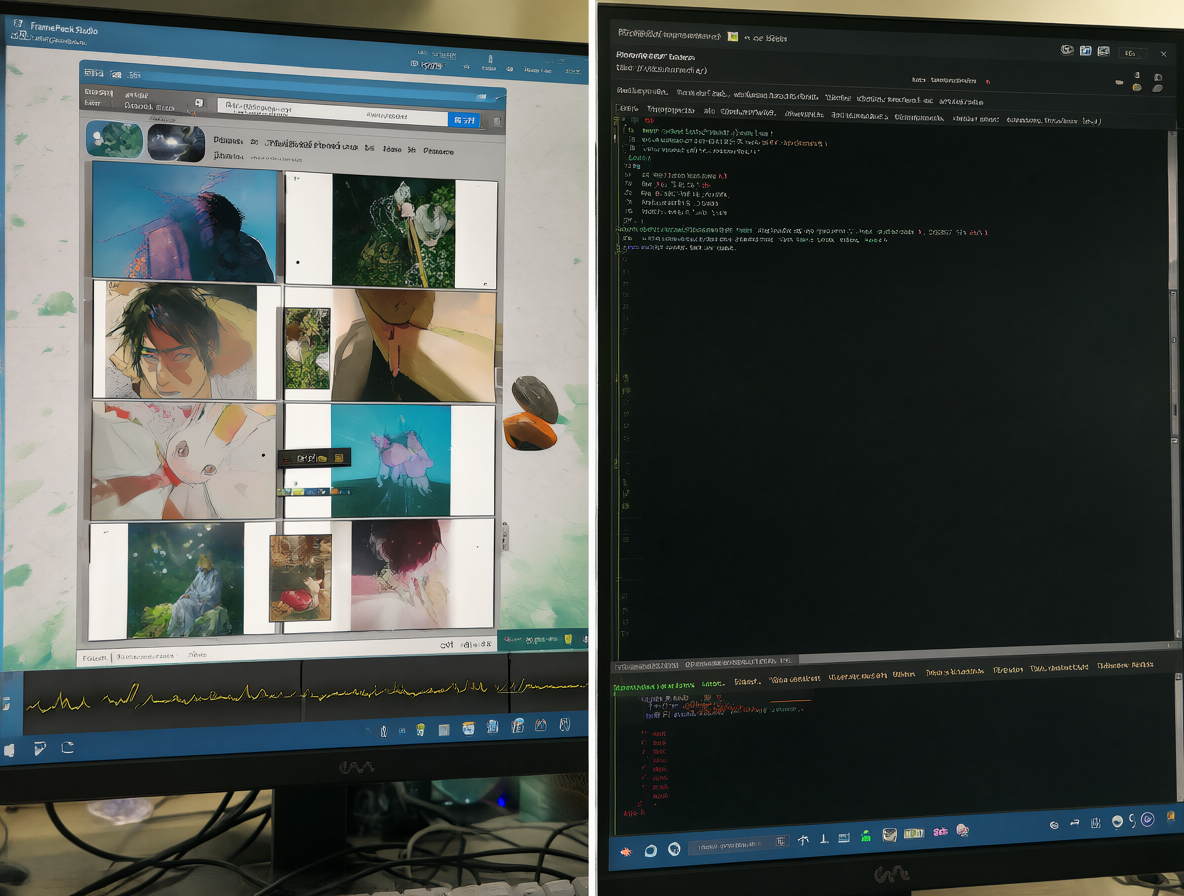 Imagen dividida mostrando problemas de VRAM en Windows y rendimiento fluido en WSL2 con FramePack Studio.