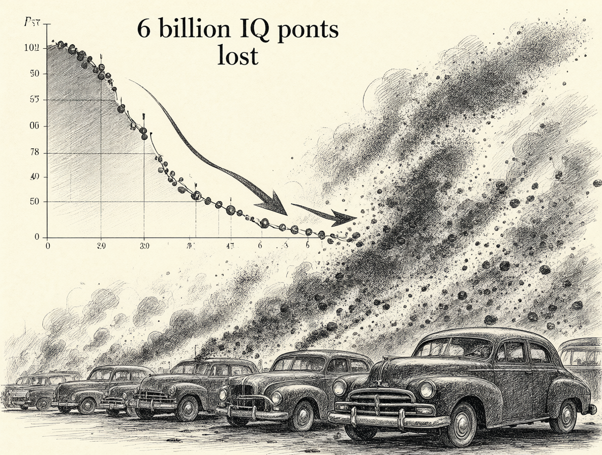 Gráfico mostrando la pérdida de puntos de IQ y contaminación por plomo