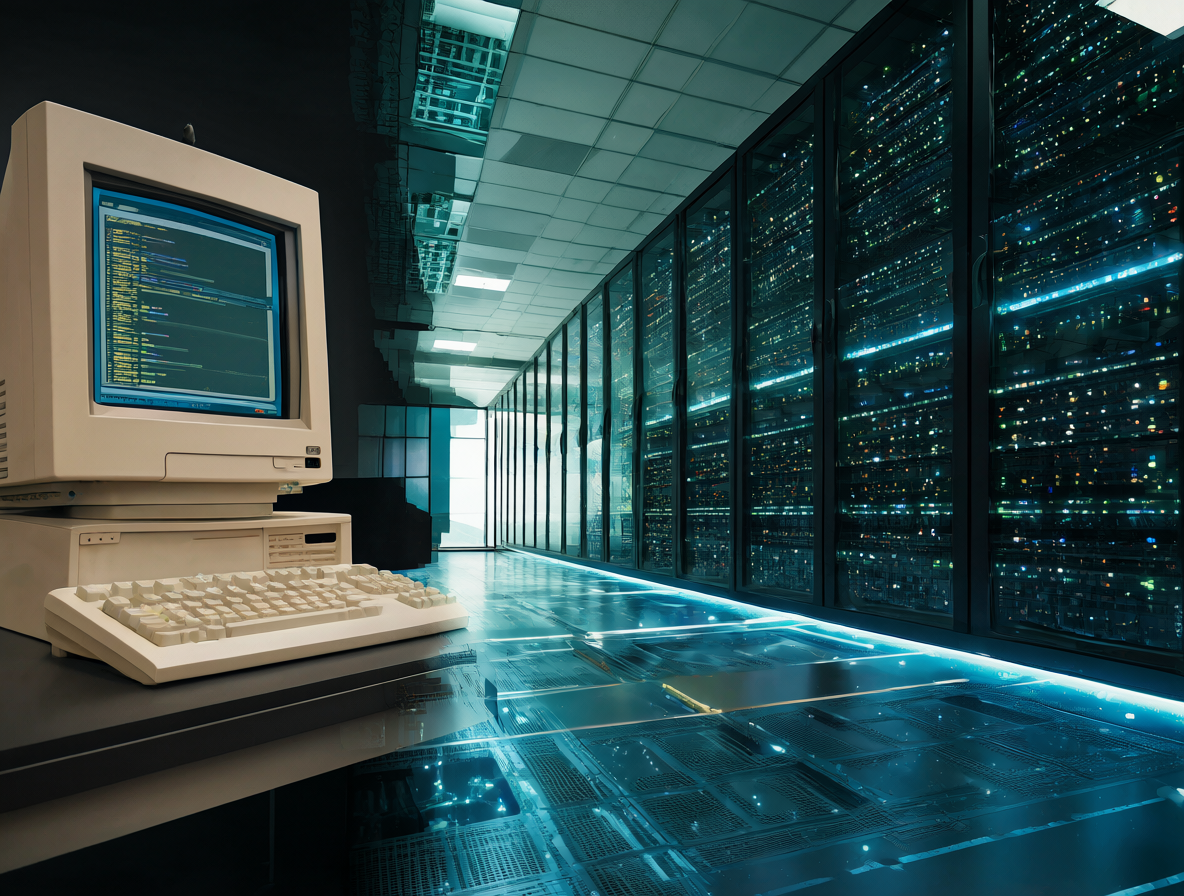 Una composición dividida entre un antiguo terminal y modernos servidores