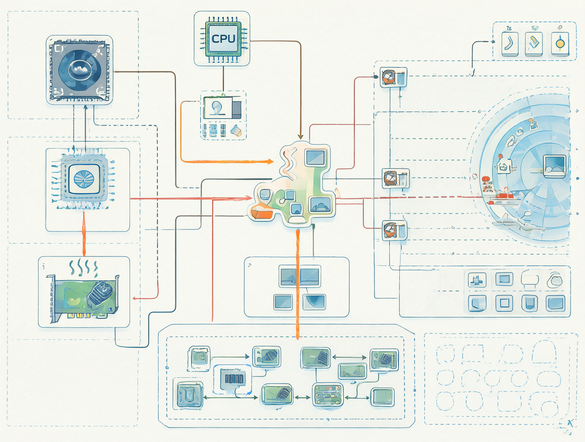 Technical diagram showing idle CPU and GPU icons around a ComfyUI node.