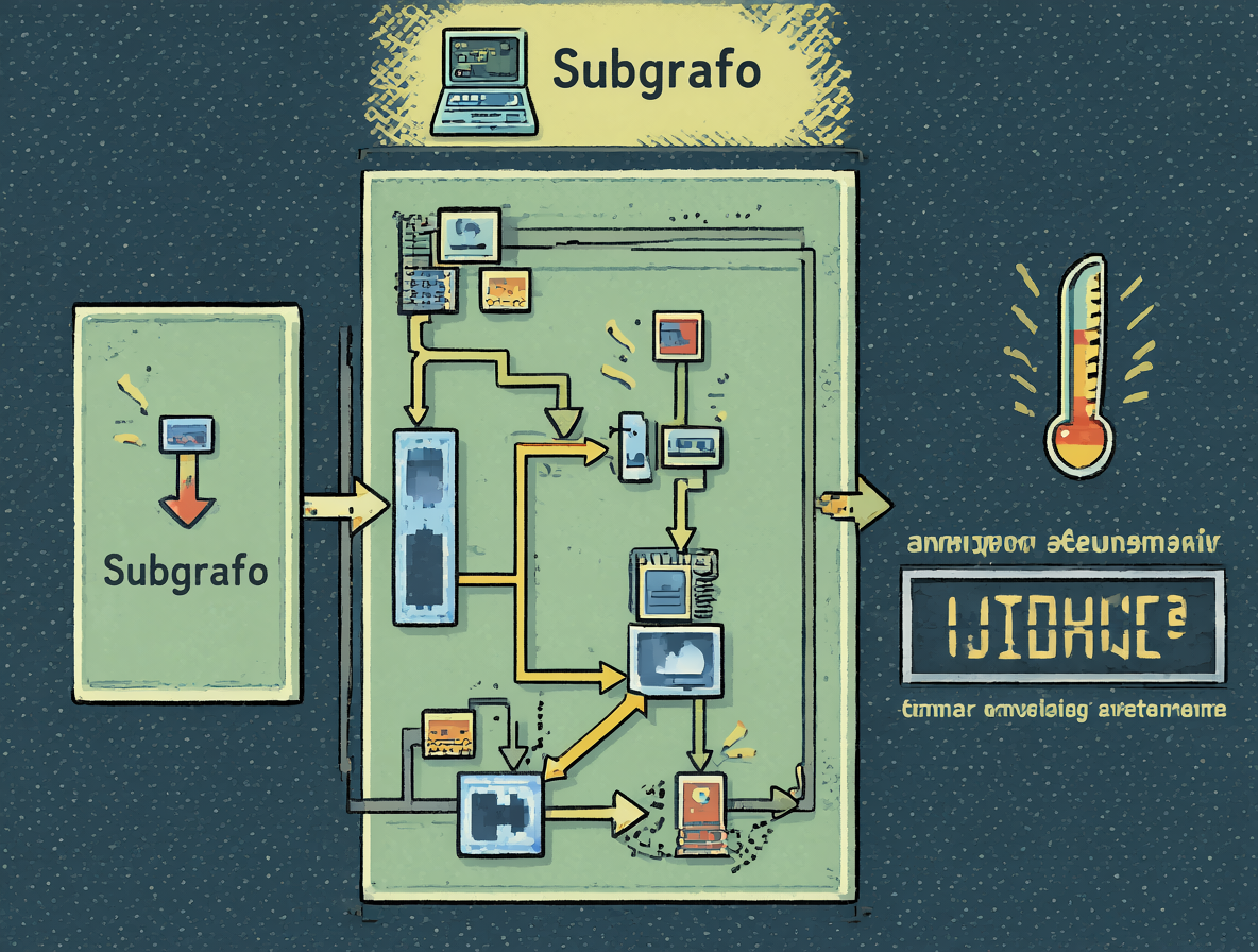 Diagrama técnico del flujo de trabajo en ComfyUI con nodos de decisión y subgrafos
