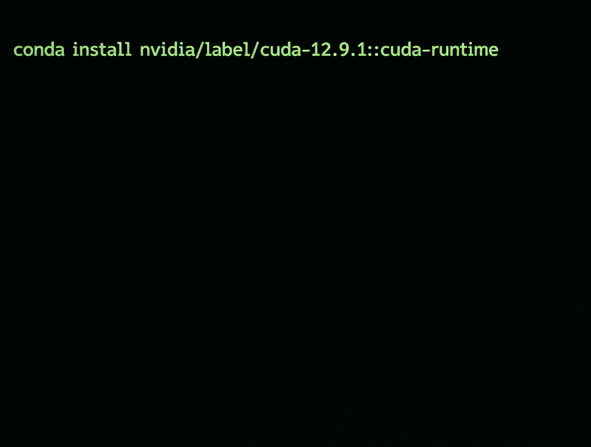 Ilustración del comando conda install para CUDA y cuDNN