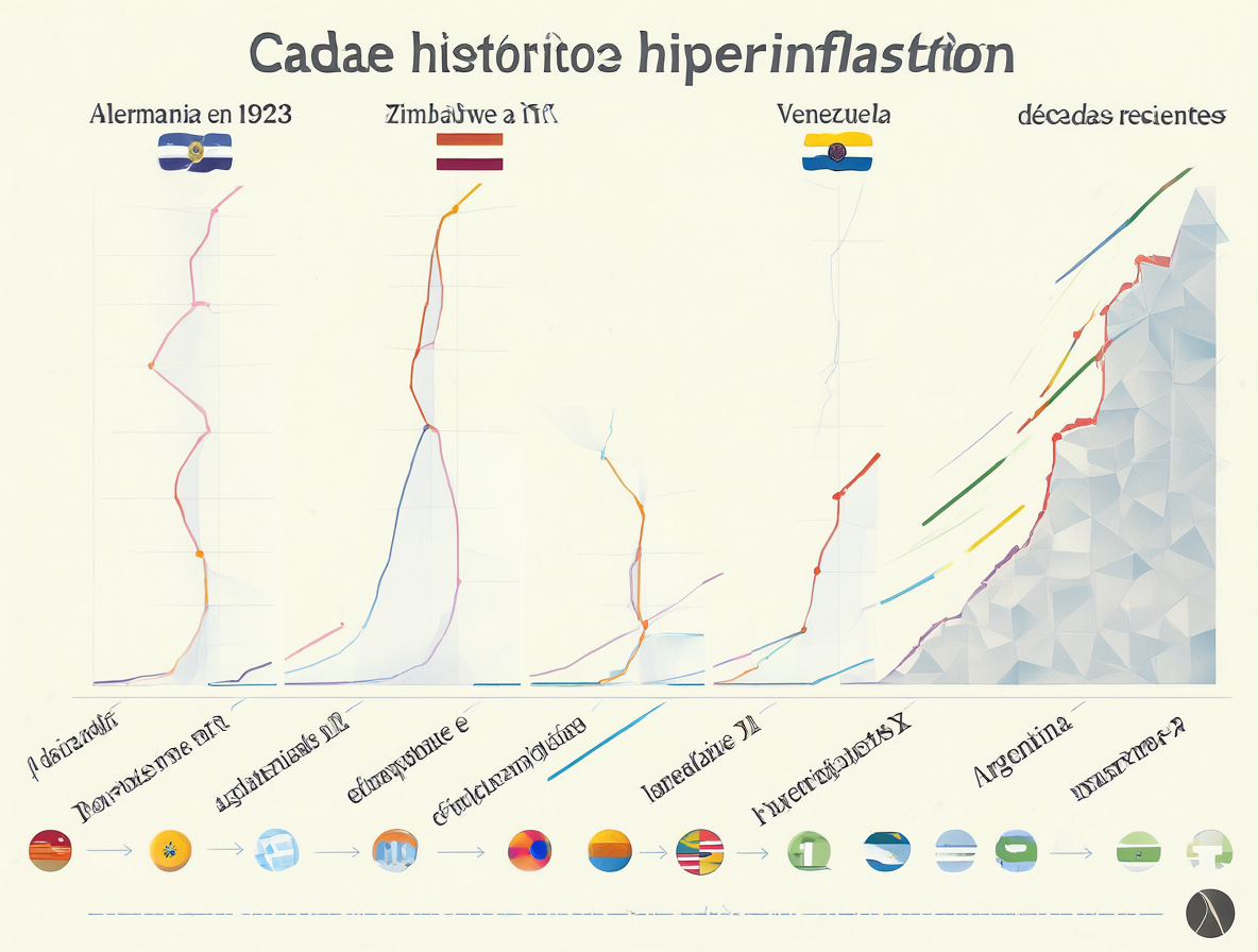 Gráfico que muestra la relación entre eventos externos y el aumento descontrolado de precios en diferentes países.