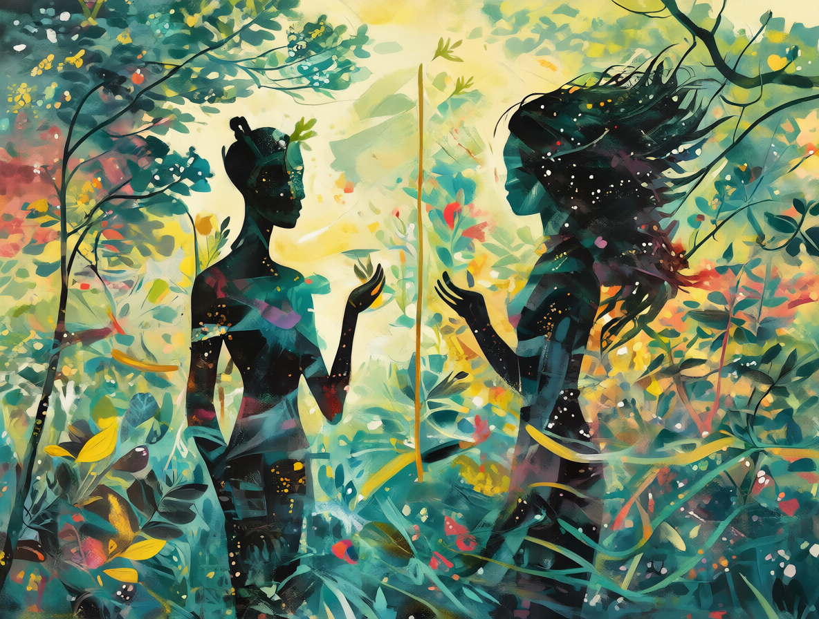 Ilustración abstracta de dos figuras humanas separadas por una barrera sutil.