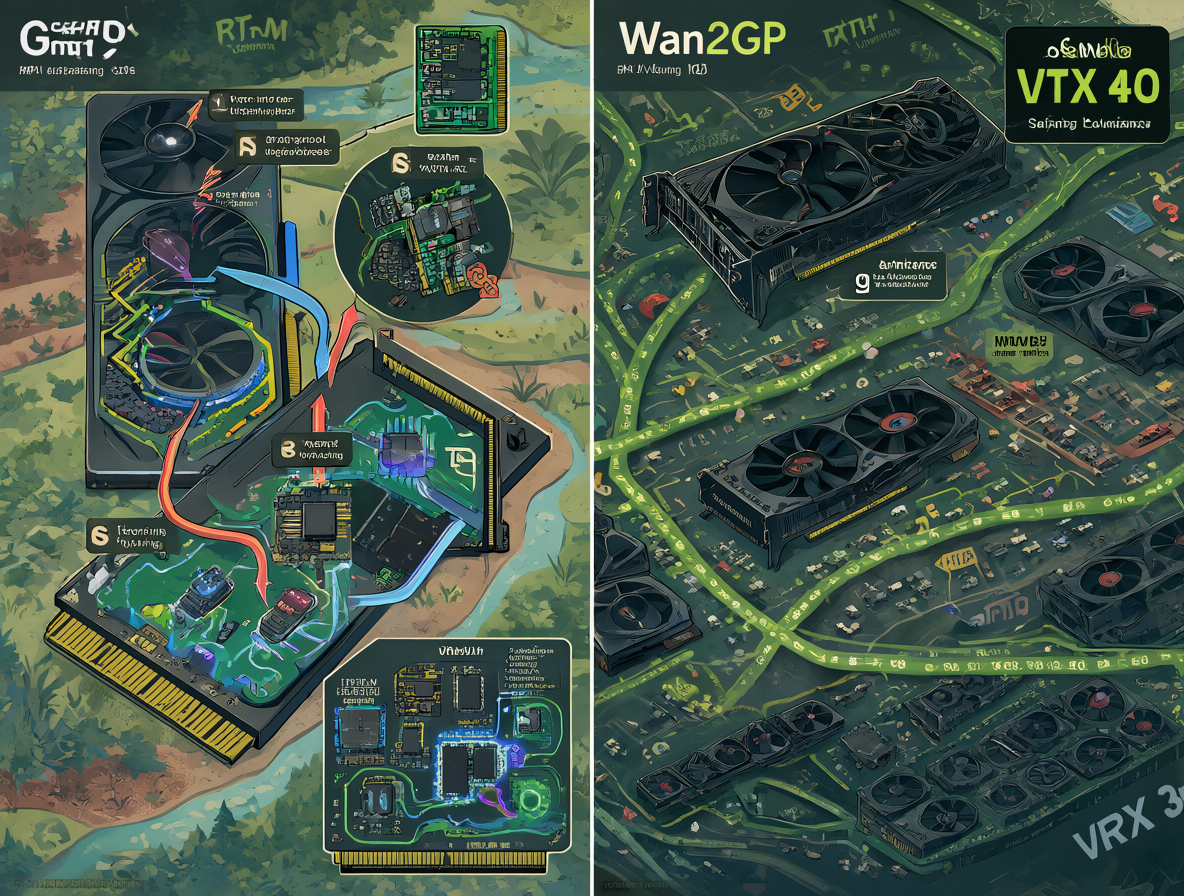 Diagrama mostrando las diferencias entre ComfyUI y Wan2GP en el manejo de memoria VRAM.