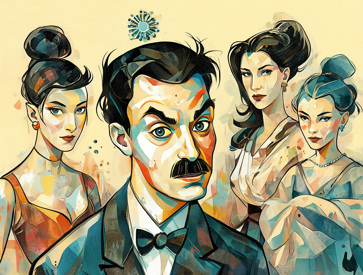 Ilustración artística sobre las relaciones personales de Groucho Marx.