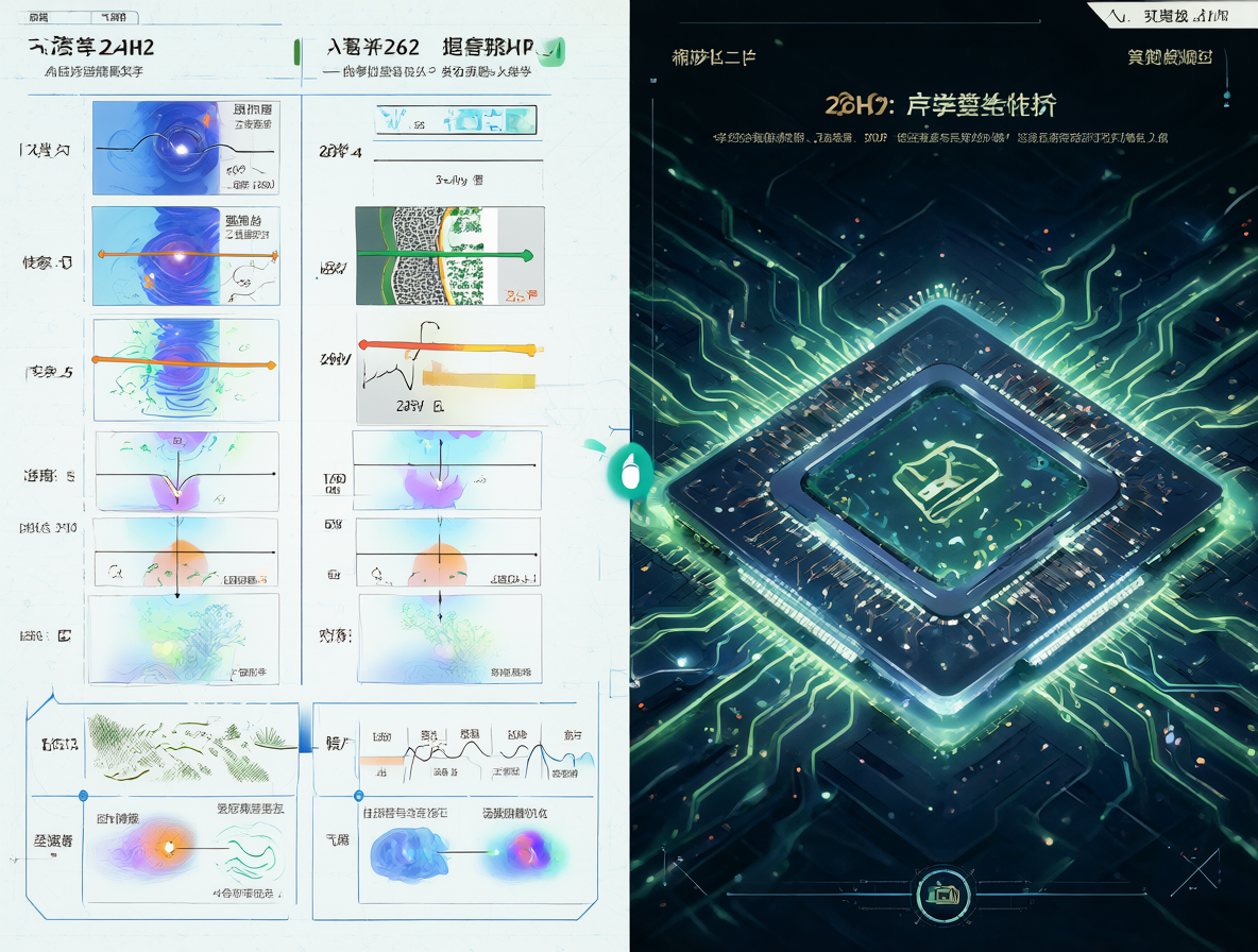 Split screen desktop view of Windows 11 showing version comparison charts and a futuristic glowing ARM chip icon representing the alien nature of build 26H1.