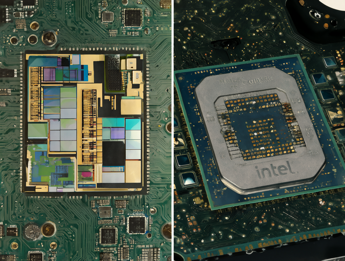 Imagen mostrando dos setups de hardware para inteligencia artificial, comparando chipsets y memorias.