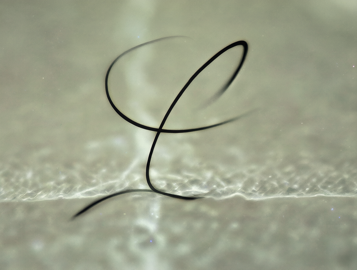 Firma minimalista en papel blanco, sin letras claras.