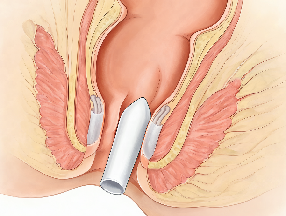 Vía rectal para supositorios, mostrando la inserción del medicamento.