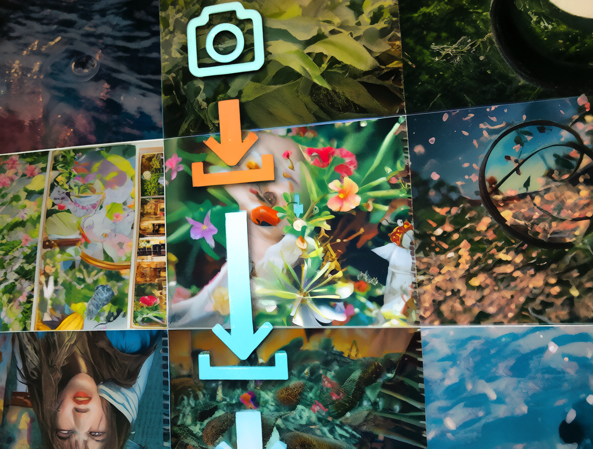 Pantalla de un teléfono mostrando Instagram con iconos de descarga sobre los medios