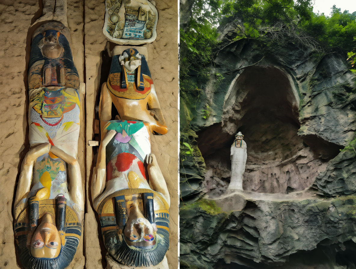 Comparación visual entre momias egipcias y cuevas chinas