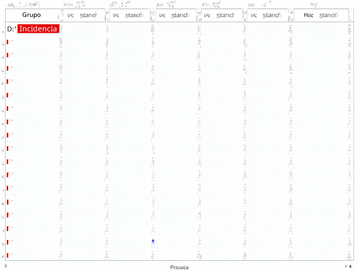 Captura de pantalla de Excel mostrando filas de datos y celdas marcadas como incidencias.