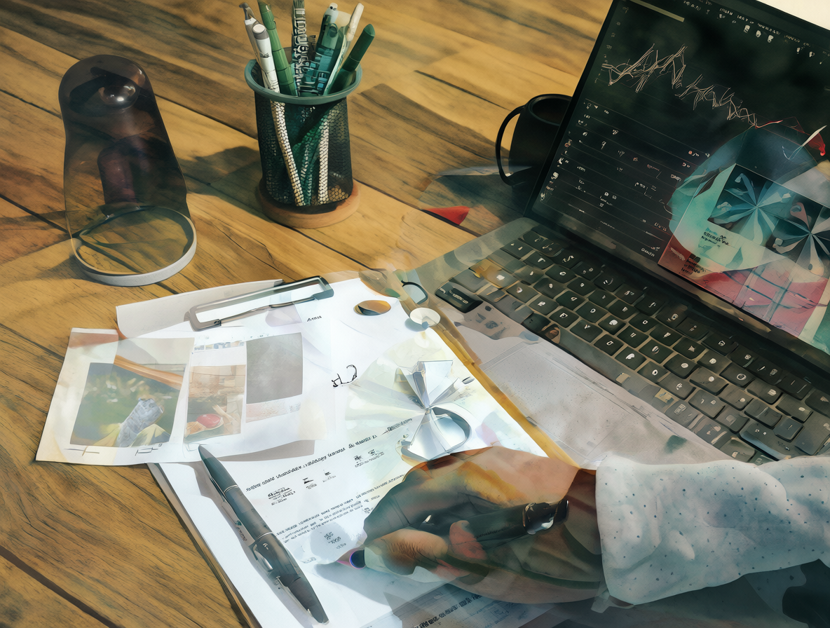 Vista profesional de documentos legales y una tableta durante la revisión de términos técnicos de referencia.