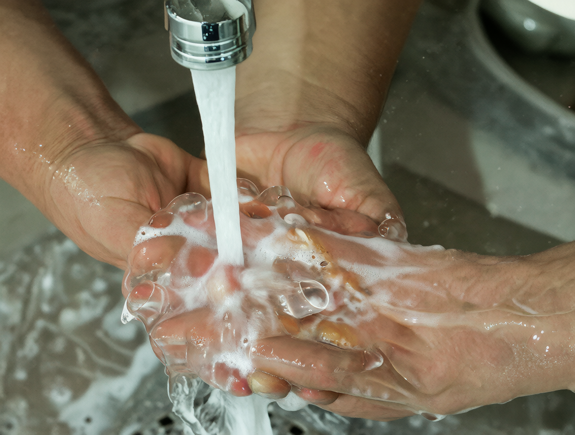 Manos siendo lavadas con jabón y agua