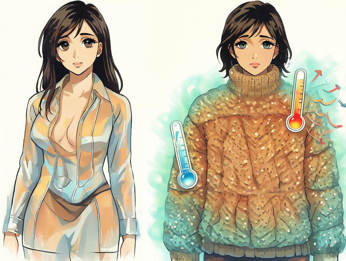 Ilustración mostrando la diferencia de temperatura entre una camiseta con camisa y una camiseta con suéter.