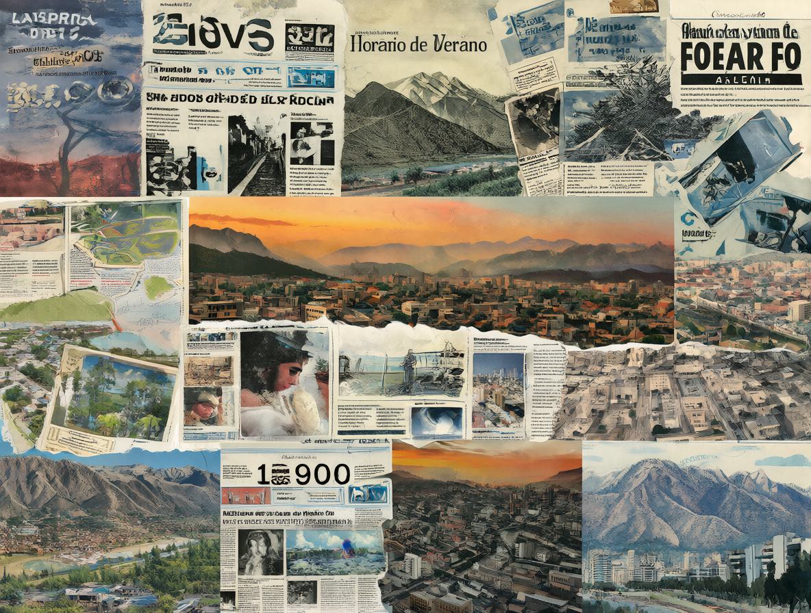 Collage de periódicos chilenos de 2015 mostrando titulares críticos sobre el cambio de hora.