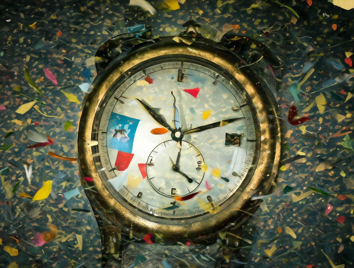 Reloj cambiando a horario de invierno rodeado de logotipos de medios chilenos.