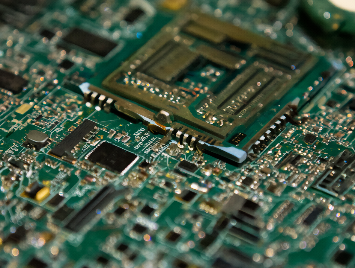 Detalle técnico de una placa base con chips integrados