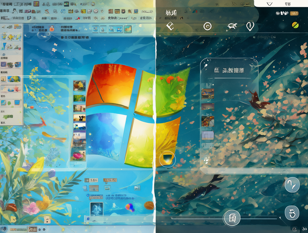 Ilustración dividida mostrando las interfaces de Windows y Aluminium OS lado a lado.