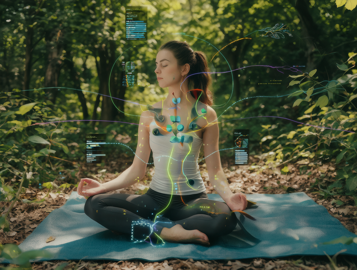 Persona haciendo biofeedback y meditando