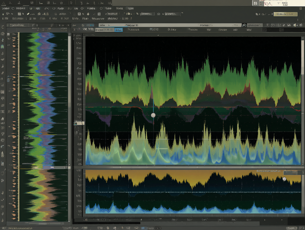 Ilustración técnica mostrando un waveform digital siendo procesado por una interfaz de FFmpeg con ajuste de velocidad.