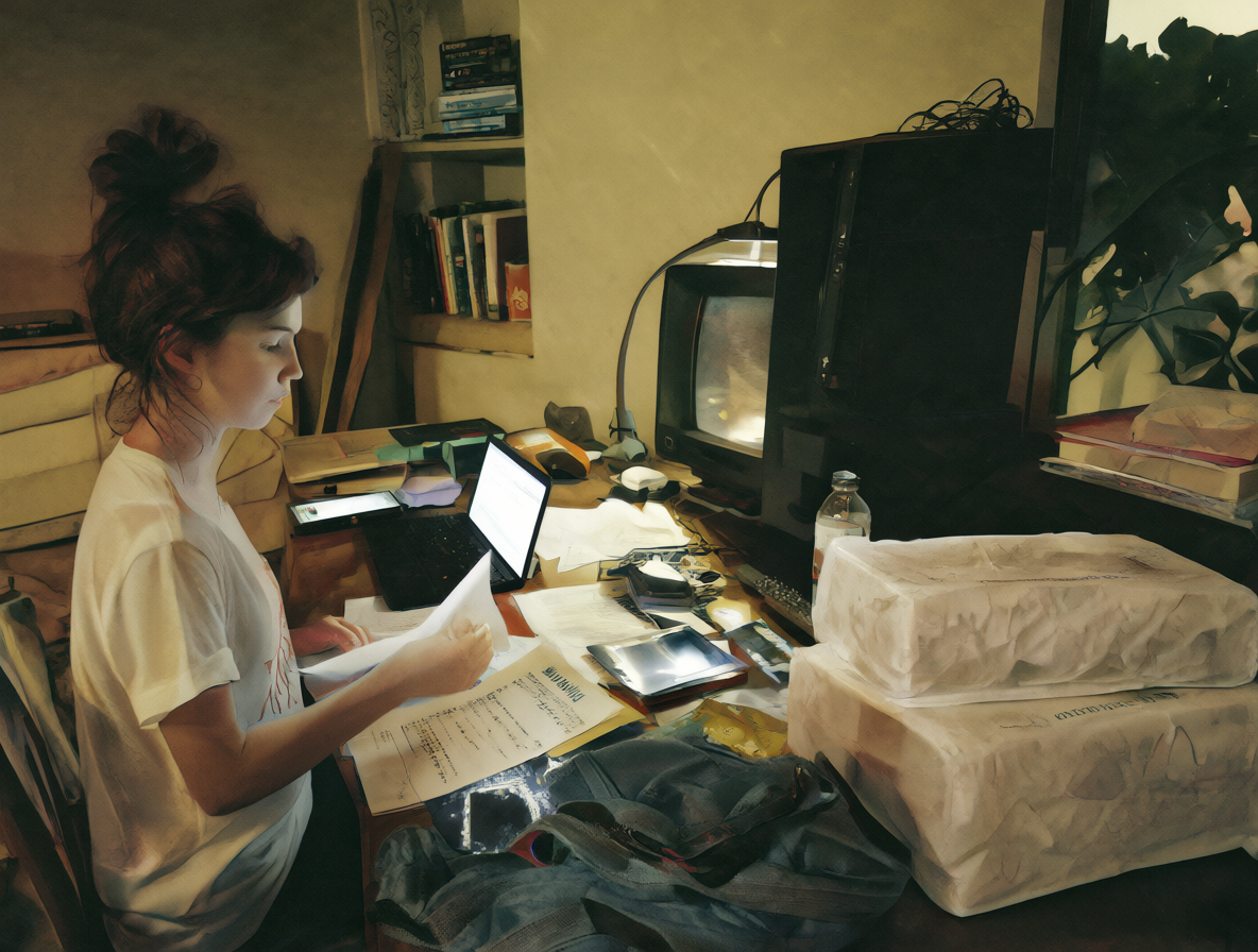 Persona revisando paquetes en el escritorio