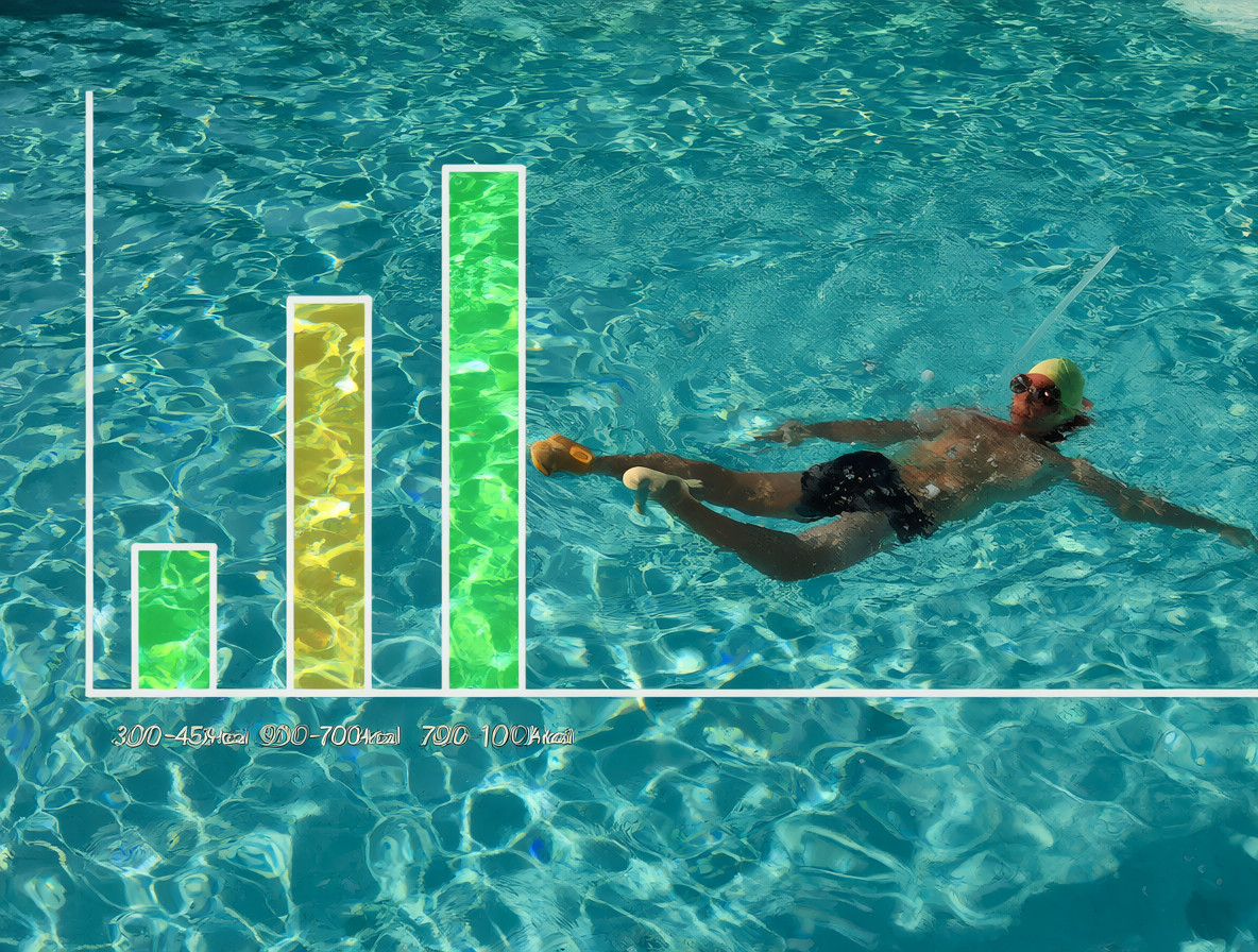 Gráfico visual de las calorías quemadas al nadar en diferentes niveles de esfuerzo.