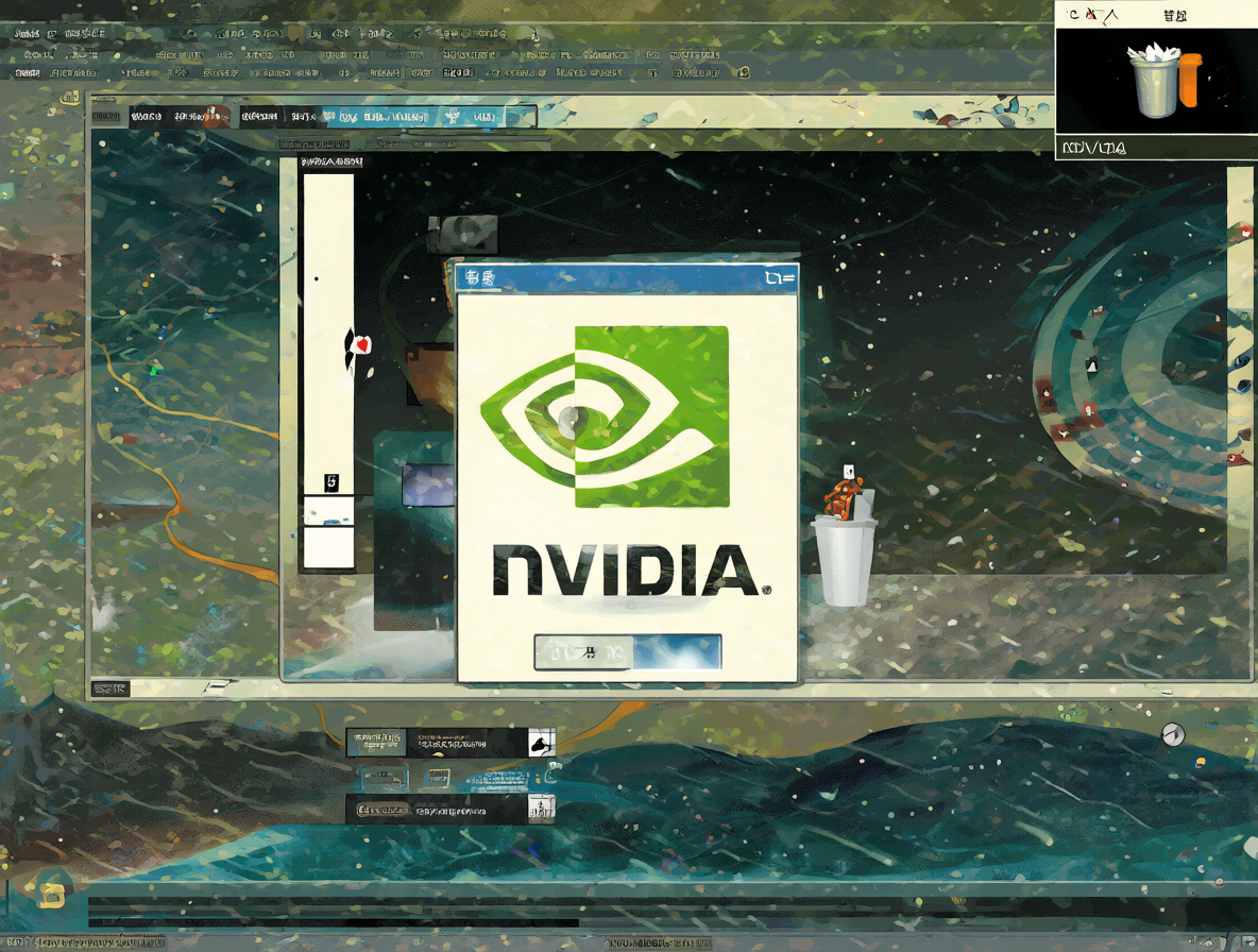 Vista de un escritorio con una ventana emergente de NVIDIA y un símbolo de eliminación