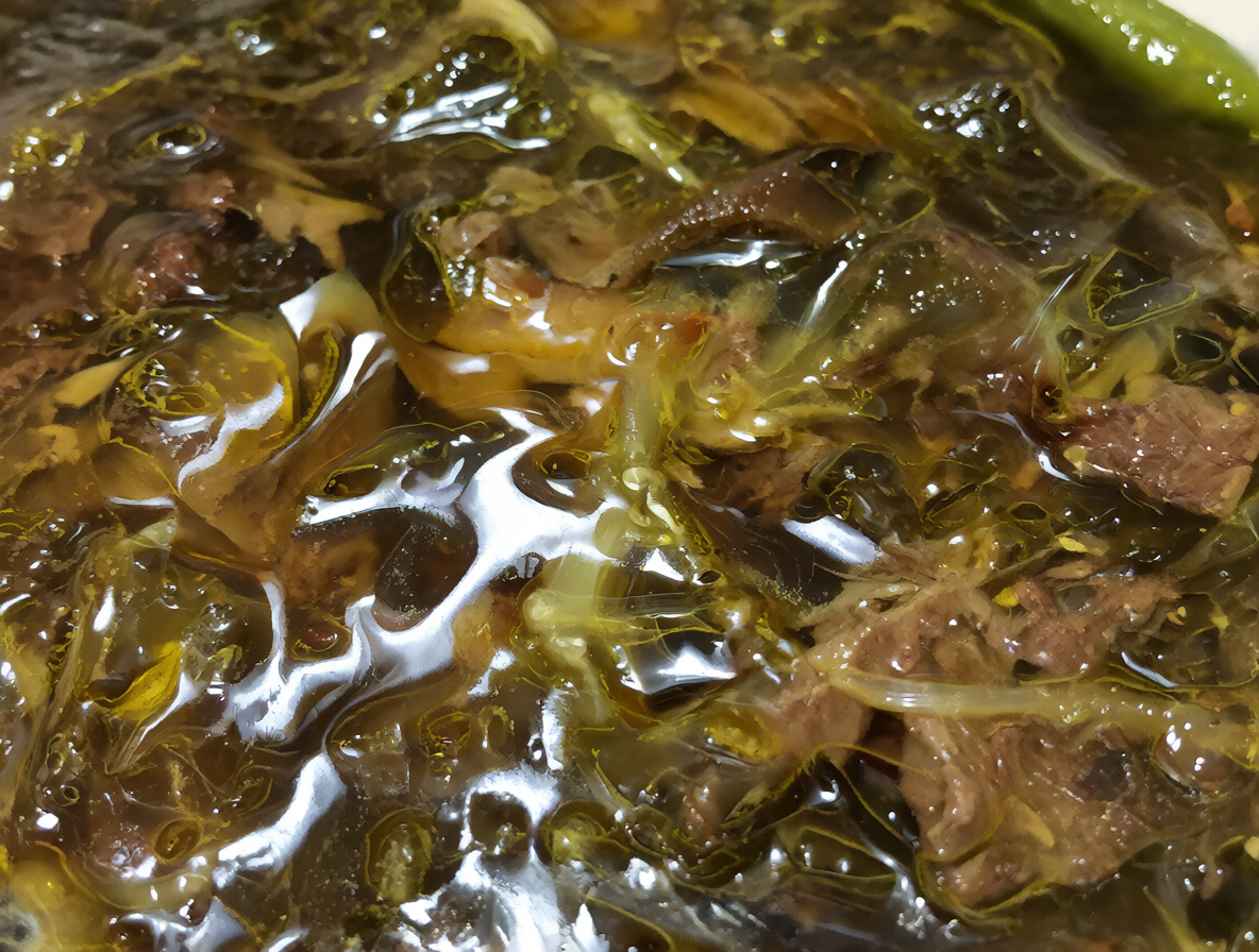 Sopa o estofado con una textura gelatinosa