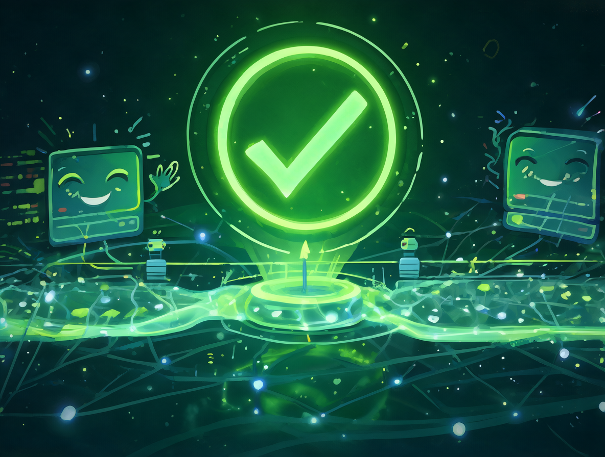 An illustration showing a green success indicator and a seamless data flow representing a resolved technical problem.