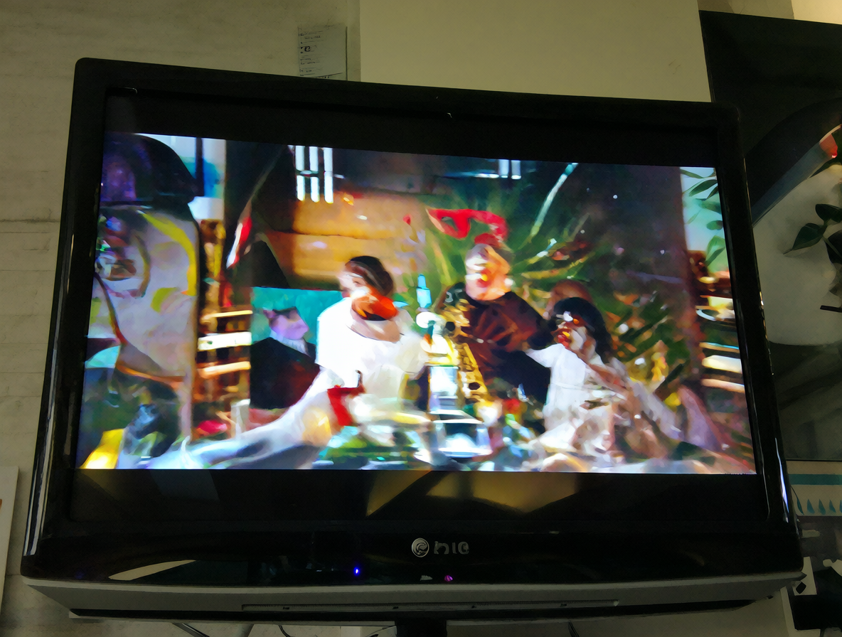 Pantalla de TV antigua en sala moderna