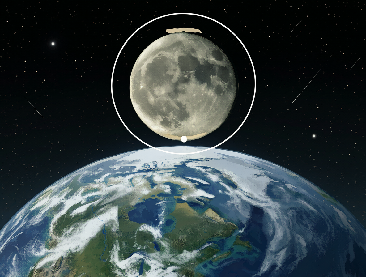 Ilustración esquemática del planeta Tierra con la Luna en el cielo