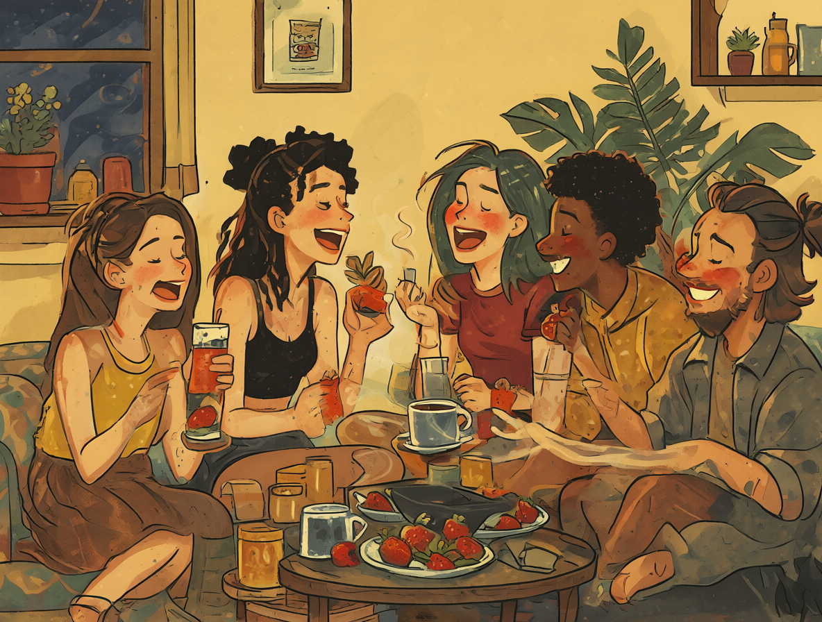 Grupo diverso de amigos conversando en un ambiente relajado