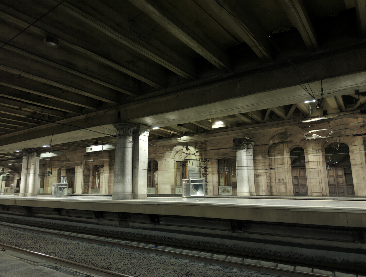 Estación central del metro Baquedano en un estado vacío y desolado.
