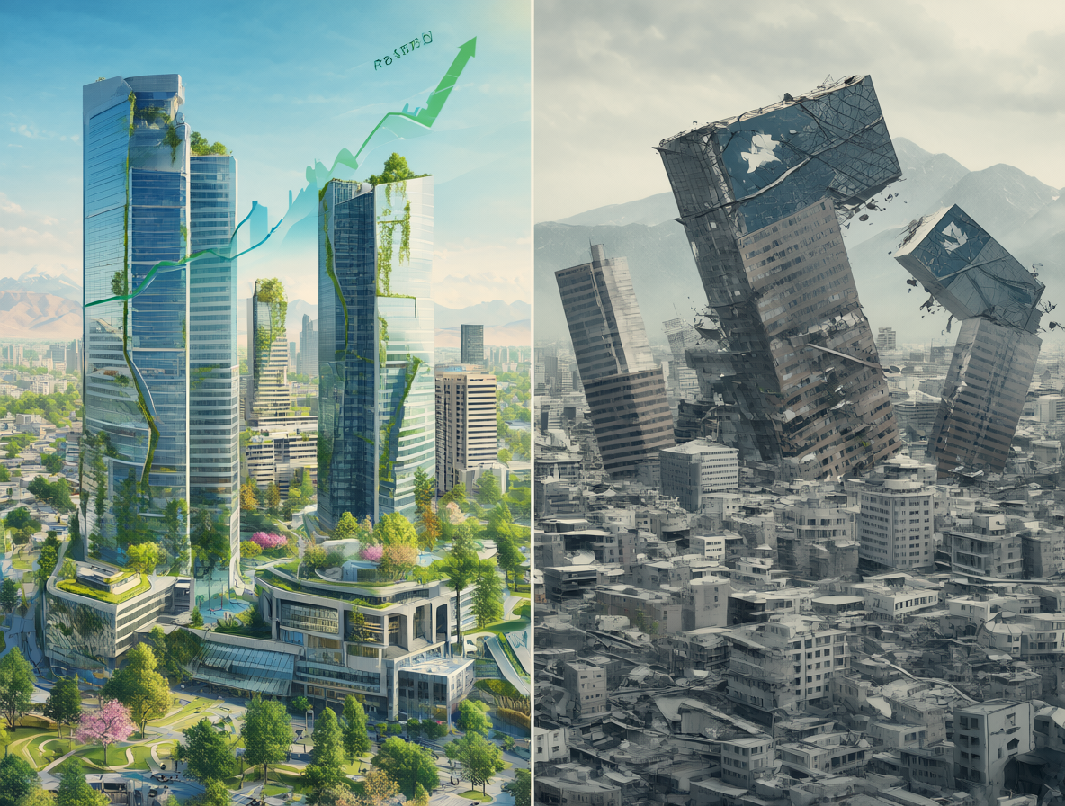 Contraste visual entre el éxito económico de las startups globales y la contracción del mercado local en Chile.