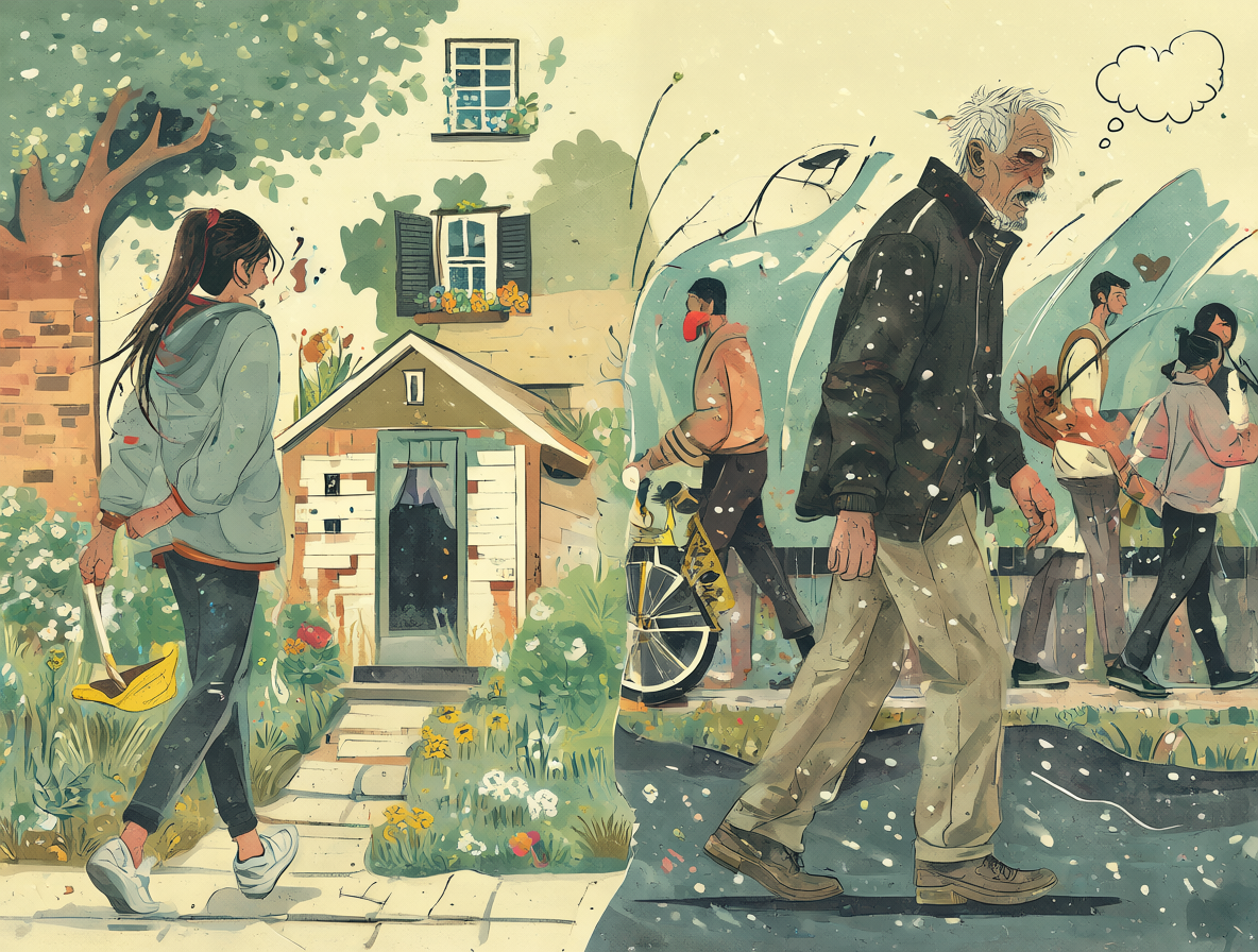 Ilustración dividida mostrando dos tipos de abandono familiar.