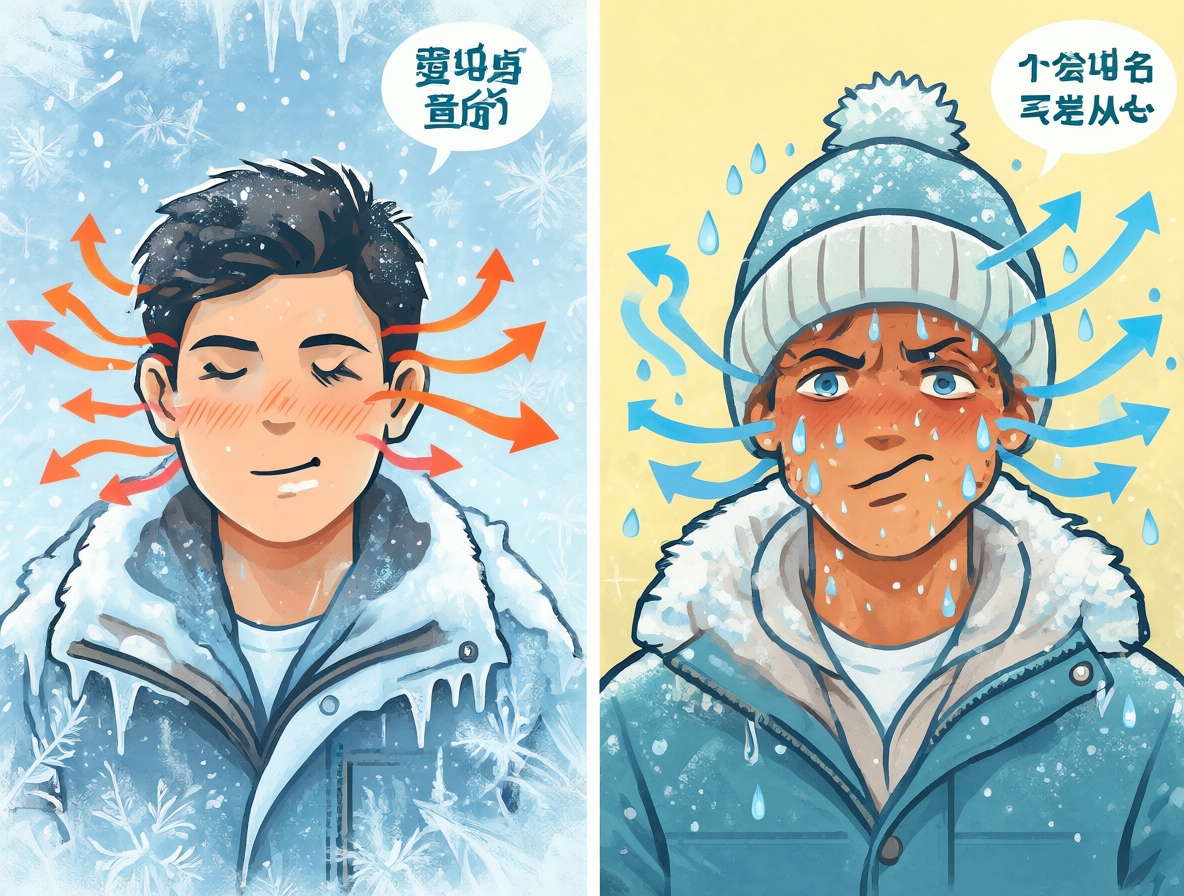 Infografía científica mostrando las diferencias en la pérdida de calor entre invierno y verano