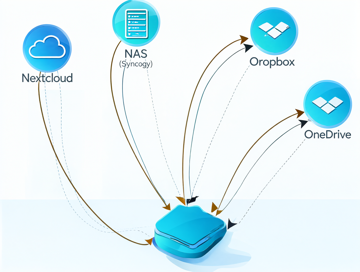 Ilustración abstracta de varias rutas de backup separadas para las aplicaciones de Android.