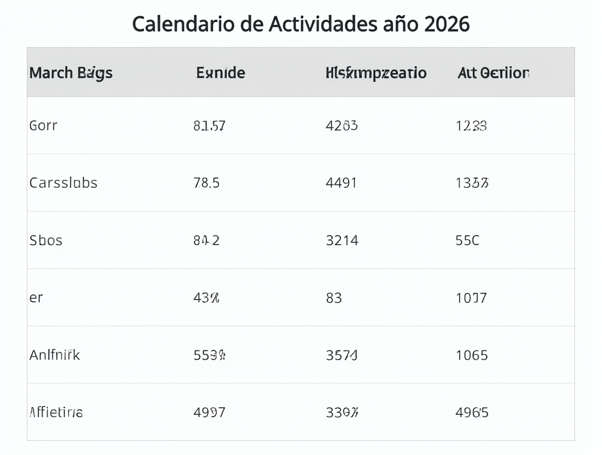 Tabular graphic showing the yearly schedule of activities for a church women's union.