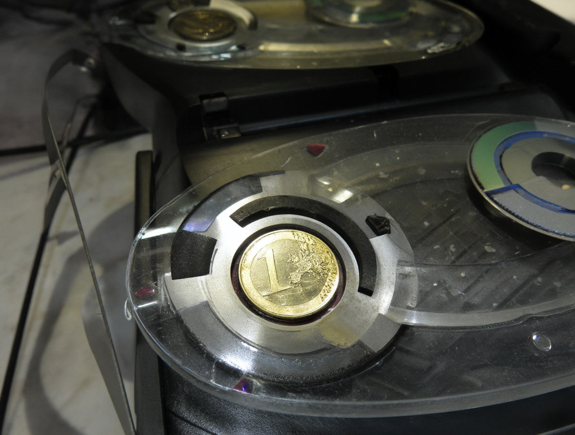 Máquina de ventas automáticas detectando una moneda extranjera